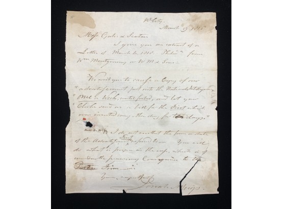 1818 Signed Letter