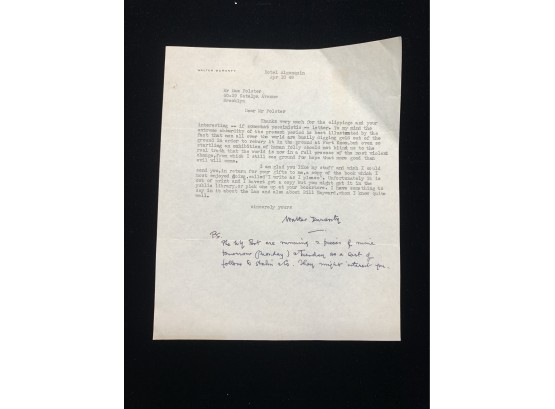 Walter Duranty Signed Letter