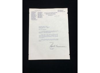Letter Signed By Carl Vinson