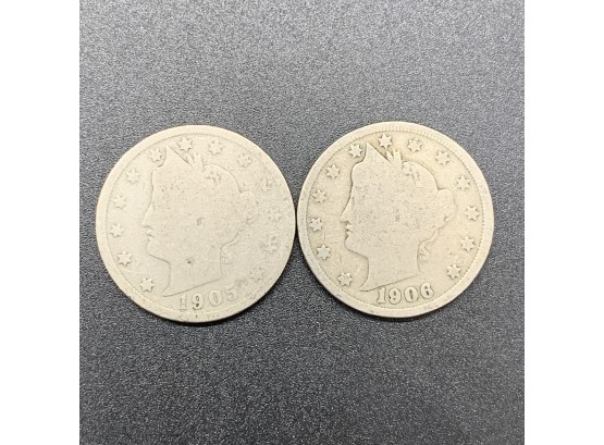 1905 & 1906 Liberty Nickels