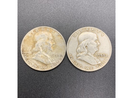1954 & 1958 Ben Franklin Half Dollars Lot Of Two