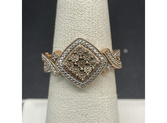 10k Gold Plate Over Sterling Chocolate Pavee Diamond Ring Size 7 1/4