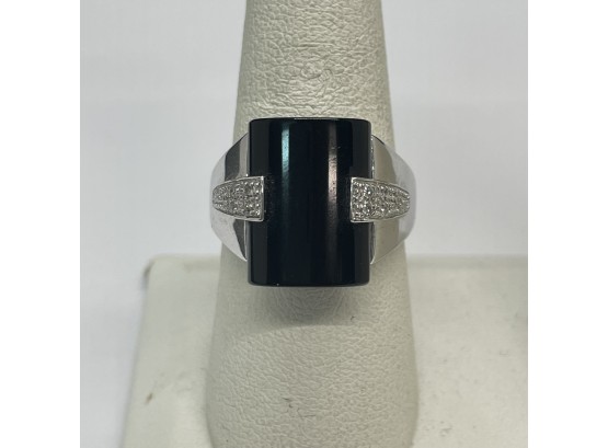 Black Stone Diamond Chip 14k Gold Modernist Ring Size 9 1/4'
