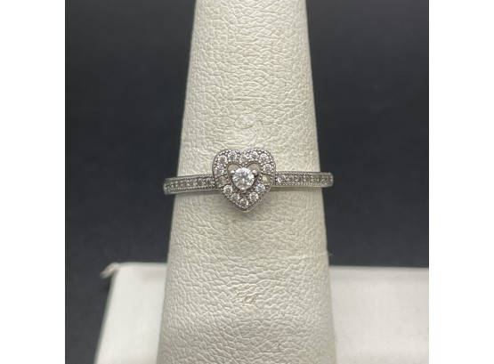 Sterling Silver Heart Shaped CZ Ring Size 7 3/4'