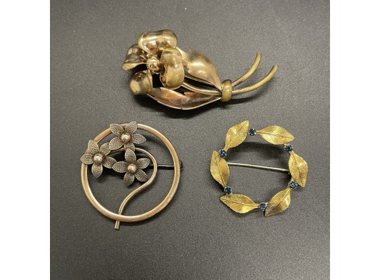 Lot Of 3 Gold Fill GF Brooches Pins