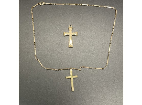 Lot Of 2 Gold Fill Crosses GF Vintage Antique With GF Chain