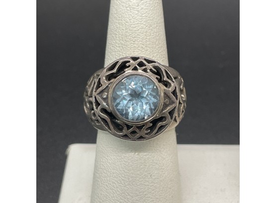 Sterling Silver Blue Stone Cocktail Ring Size 8
