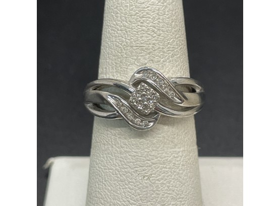 Sterling Silver Pavee Diamond Ring Size 7 1/4