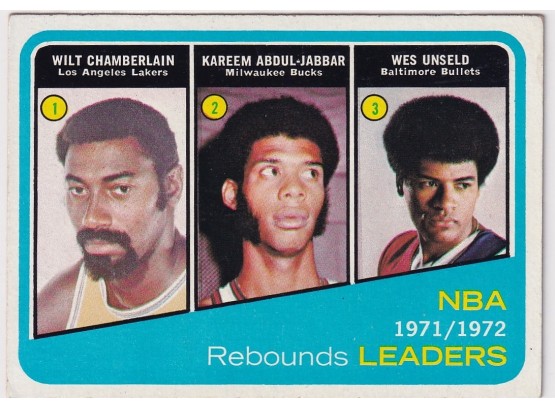 1972 Topps 1971/1972 NBA Rebound Leaders Wilt Chamberlin, Kareem Abdul Jabar