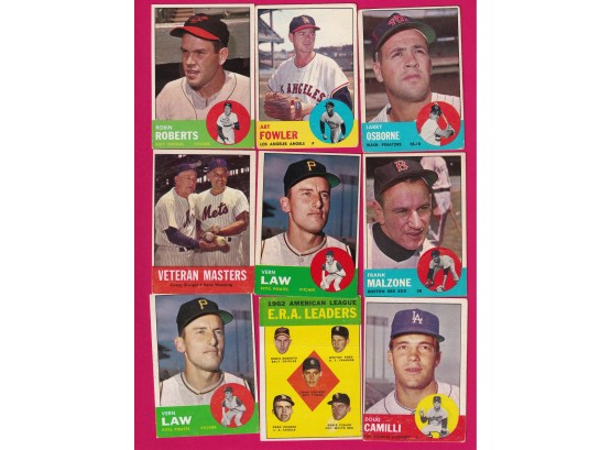 Lot Of 9 1963 Topps Baseball Cards