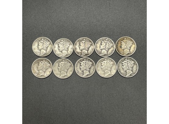 Ten Various Mercury Silver Dimes