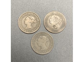 3 Canadian Victoria Large Pennies