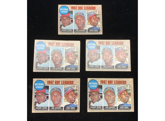 Lot Of (5) 1968 Topps Leaders With Clemente And Aaron