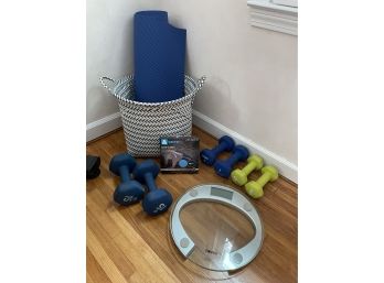Lot Of Exercise Equipment And Scale