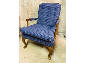 Vintage Blue Checkered Upholstered Arm Chair - Excellent Condition