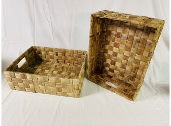 (2) Large Crate And Barrel Woven Baskets - Reinforced Bottom