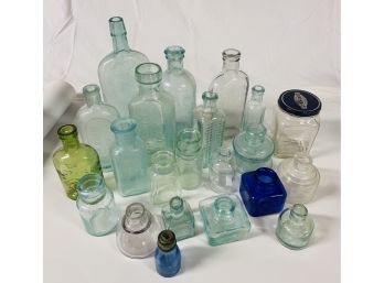 Large Lot Of Antique Bottles - Many Blue And Green