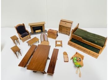 Lot 9 Of Antique Wooden Miniature Dollhouse Furniture