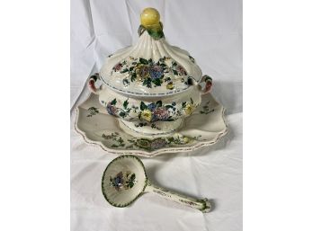 Antique Soup Tureen With Ladle And Tray