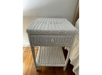 White Wicker Side Table / Nightstand