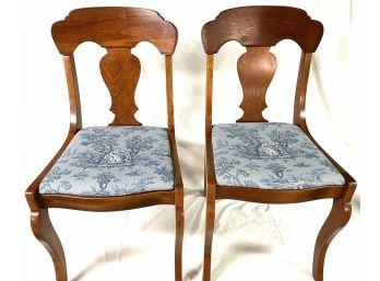 Pair Of Antique Chairs Blue Toleware Upholstery
