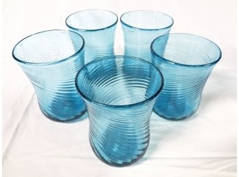 Antique Blue Blown Glass Cups Lot Of 5 Juice Size