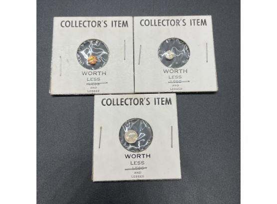 3 Collector's Item Coins Penny, Nickel & Quarter Worth Less Less And Lesses