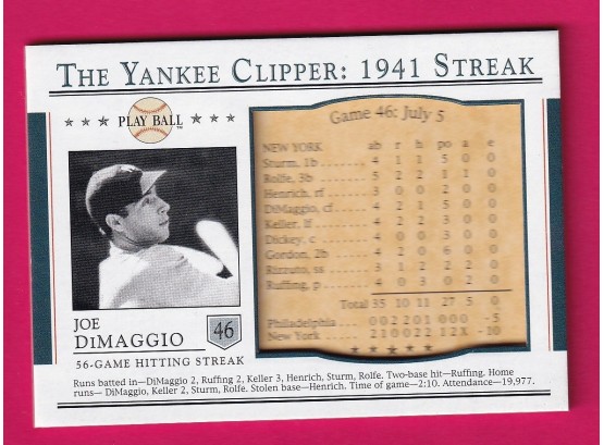 2003 Upper Deck Play Ball Joe DiMaggio The Yankees Clipper 1941 Streak