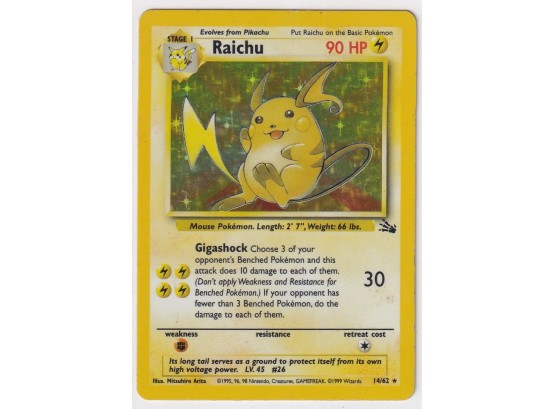 1999 Pokemon Raichu Holo Card