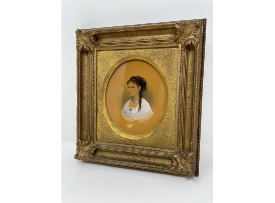 Circa 1850s Portrait Of Young Woman In Beautiful Gold Frame