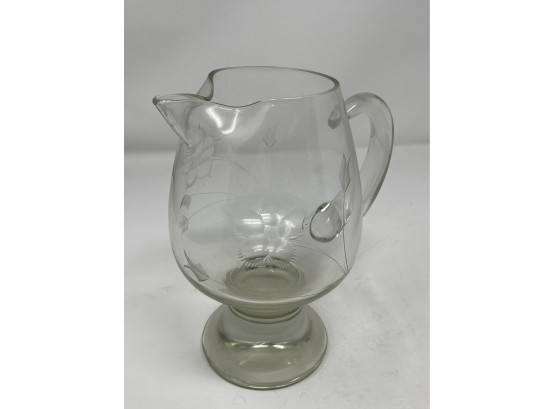 Antique Etched Glass Pitcher