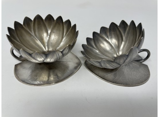 Pair Of Sterling Water Lilly On Lilly Pad
