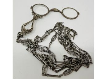 Antique Sterling Folding Glasses With Chain