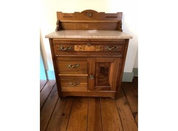 Circa 1870 American Victorian Eastlake Walnut Commode With Brown Marble Top
