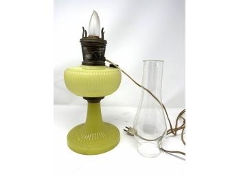 Late 19th Century Opaque Yellow Pressed Glass Oil Lamp With Reeded Design