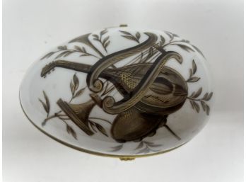 Antique Tiffany & Co Handpainted Limoges Large Egg Trinket Box With Harp Design