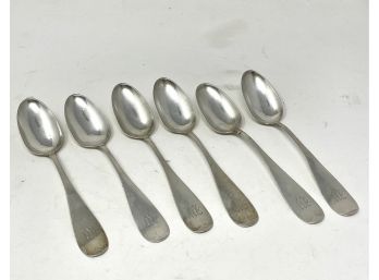 Set Of 6 Coin Silver Monogrammed Spoons
