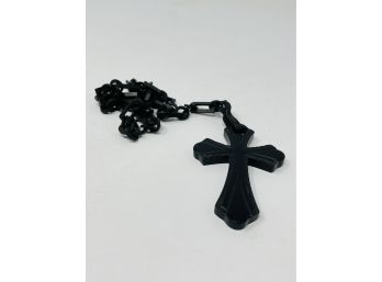 Rare Antique 1800's Victorian Black Cross Pendant Mourning Necklace Gutta Percha
