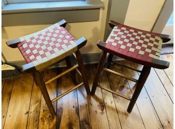 Vintage Kitchen Stools With Woven Top