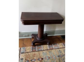 Circa 1840 American Empire Mahogany Card Table With Fold Over Molded Top On Column Pedestal