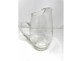 Antique Nautical Etched Glass Pitcher