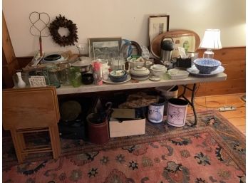 Very Large Table Lot - Pottery, Glassware, Collectibles, Luggage, Antiques Everything Under The Sink!!!