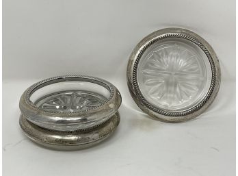 Sterling Collared Crystal Coasters Set Of 3