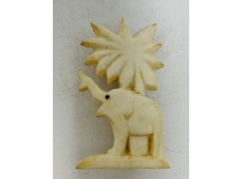 Antique Carved Bone Elephant And Tree Pin
