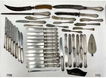 Mixed Lot Of Silver Plate And Unmarked Sterling Weighted Knives