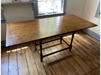 Maple Tavern Table With Breadboard Top On Turned Legs With Box Stretcher