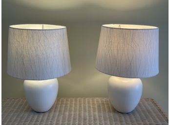 Pair Of White Table Lamps With Matching Shades