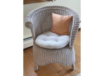 White Wicker Chair With Cushion And Throw Pillow