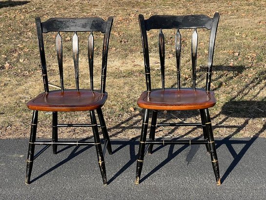 Pair Vintage Hitchcock Black Harvest Windsor Chairs Needs Refinishing