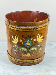 Painted Antique Wooden Bucket  Probably Pennsylvania Dutch
